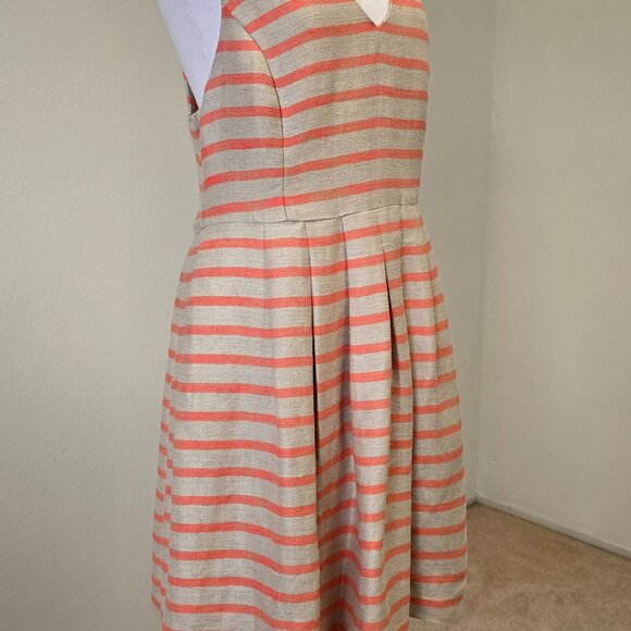 Banana Republic Coral Tan Linen Blend Striped Dress 12 - Picture 2 of 10